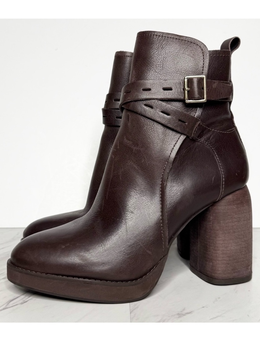 Lucky Brand Natesa Brown Leather Heeled Boot 8 1/2 M